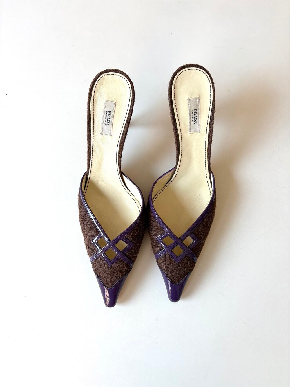vintage prada mules pointed toes kitten heels